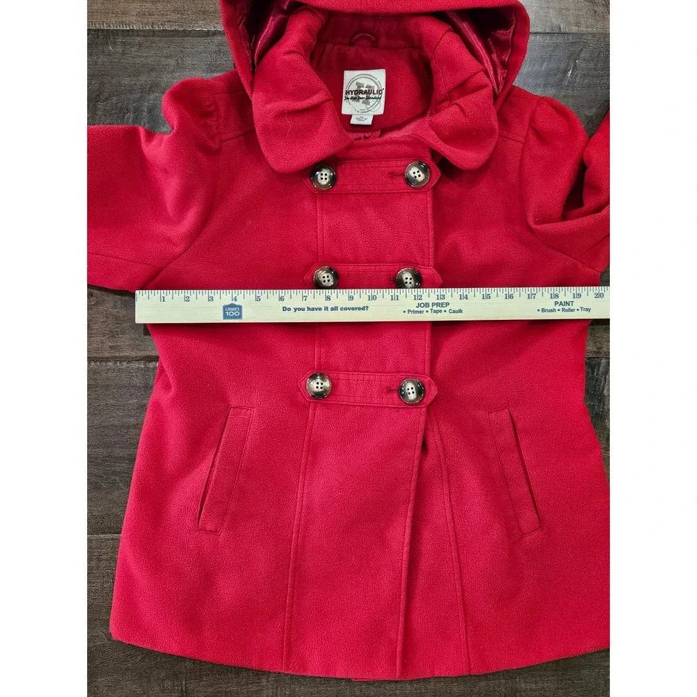 Y2K Cozy Core Mall Goth Red Hooded Pea Coat Double Breasted Fleece Jacket M